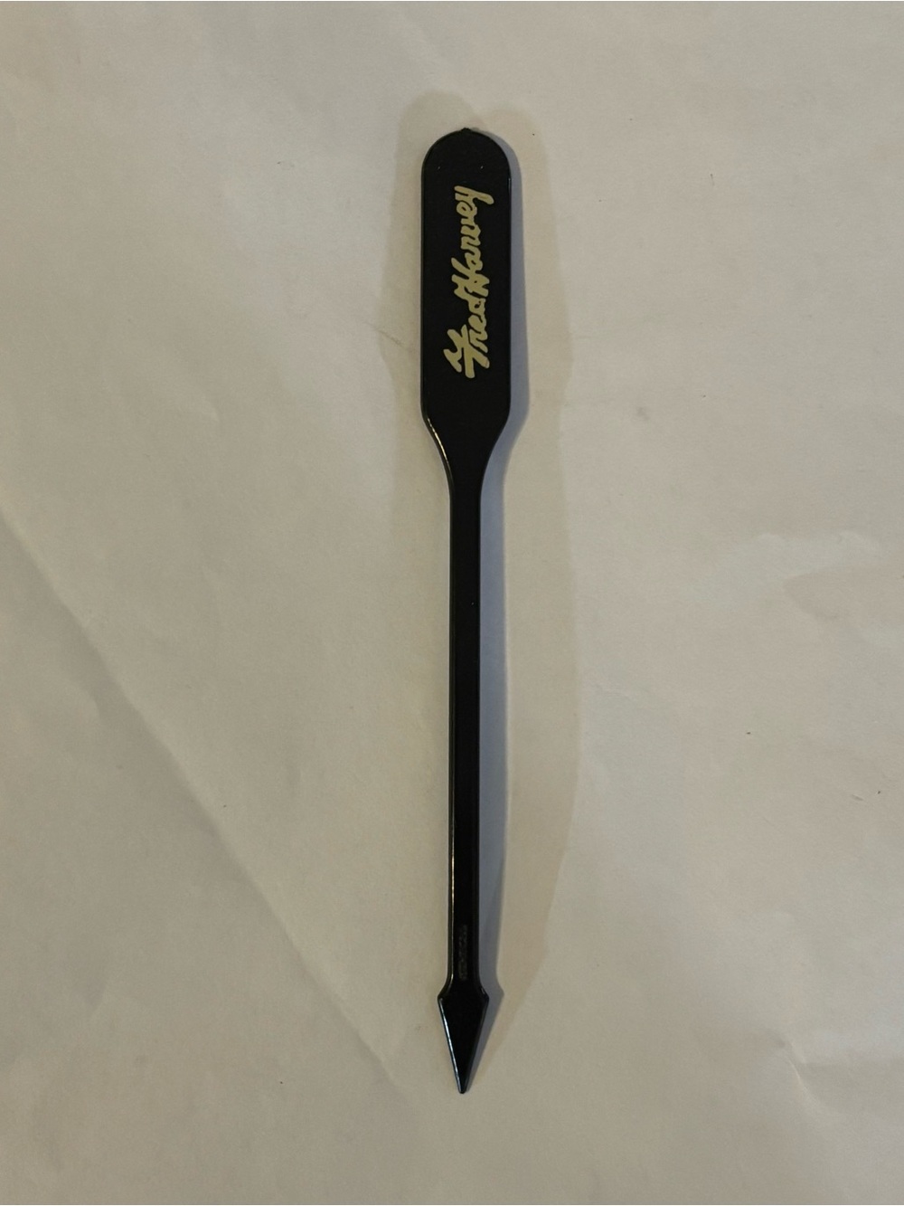Vintage Fred Harvey Black Swizzle Stick Gold Lettering